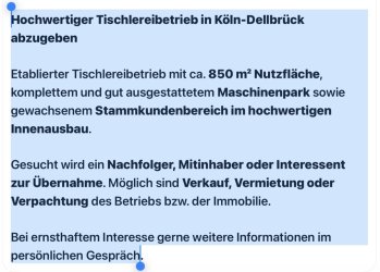 Hochwertiger Innenausbaubetrieb in köln zuverkaufen/zu verpachten/Partner gesucht